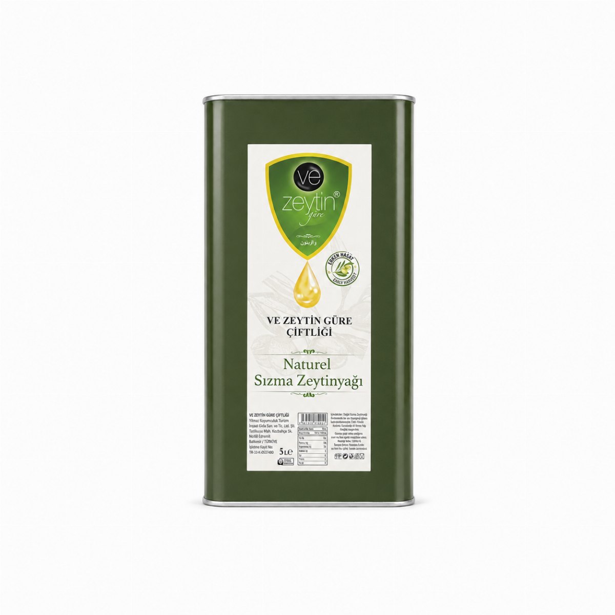 Natürel Zeytinyağı 5 LT Teneke